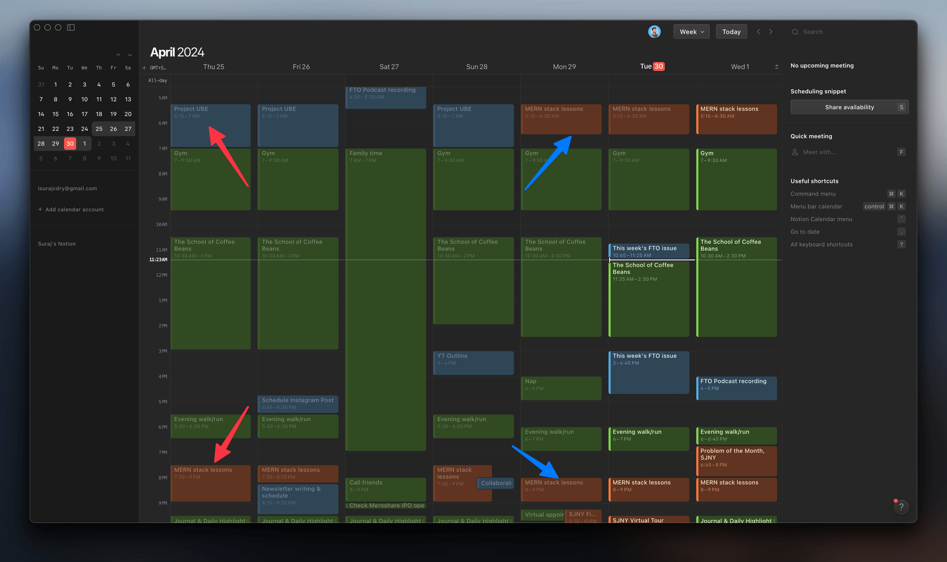 Suraj's new priorities calendar