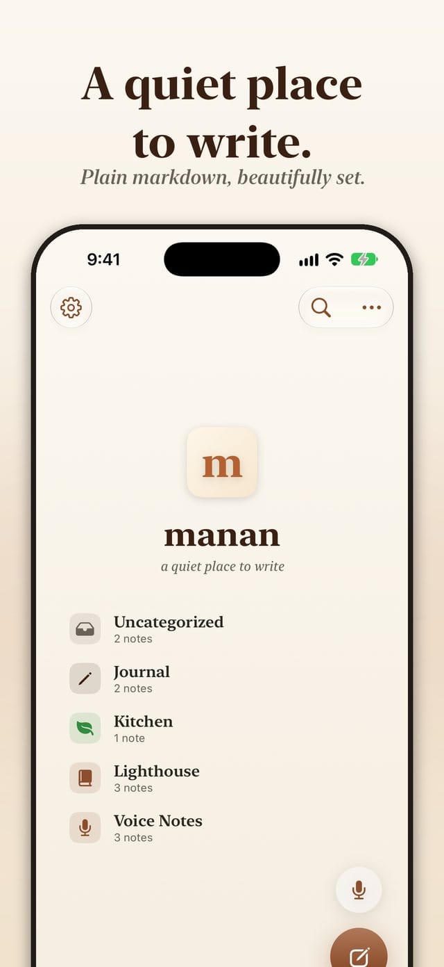 manan home screen with projects