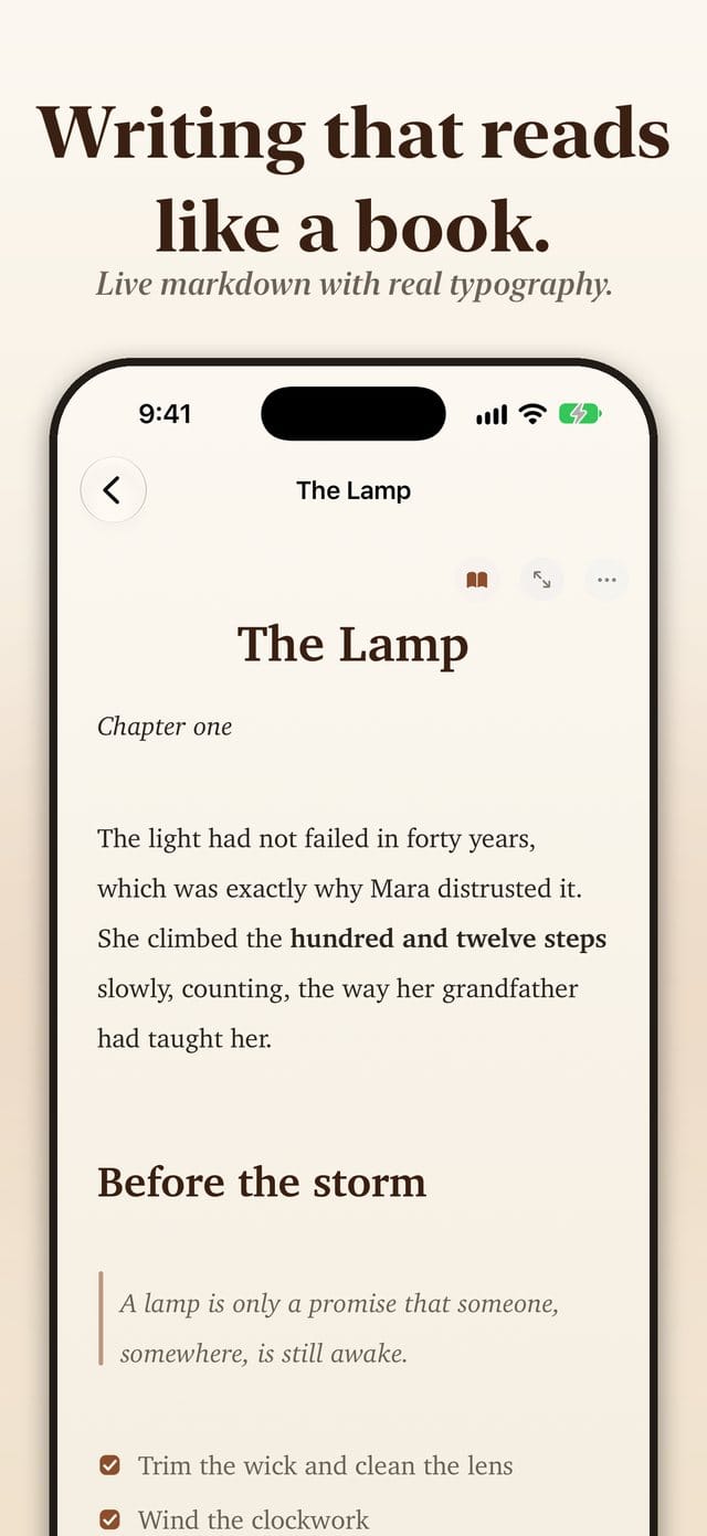 A note set in live markdown