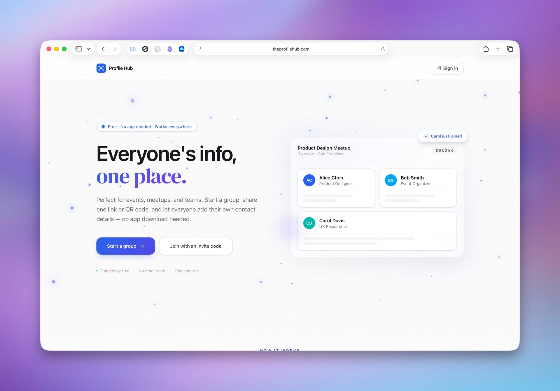 The Profile Hub homepage