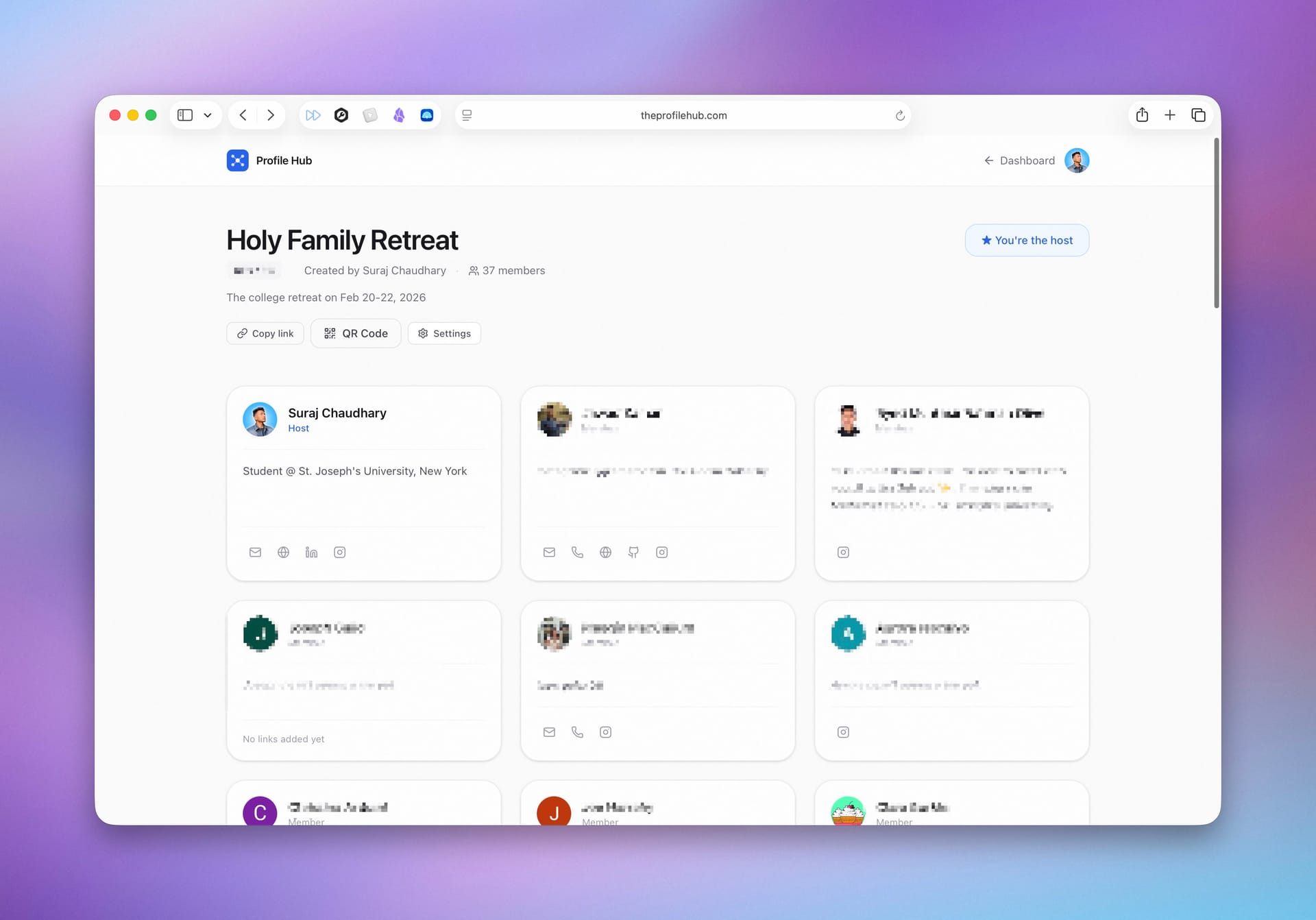 The Profile Hub list page showing profile cards